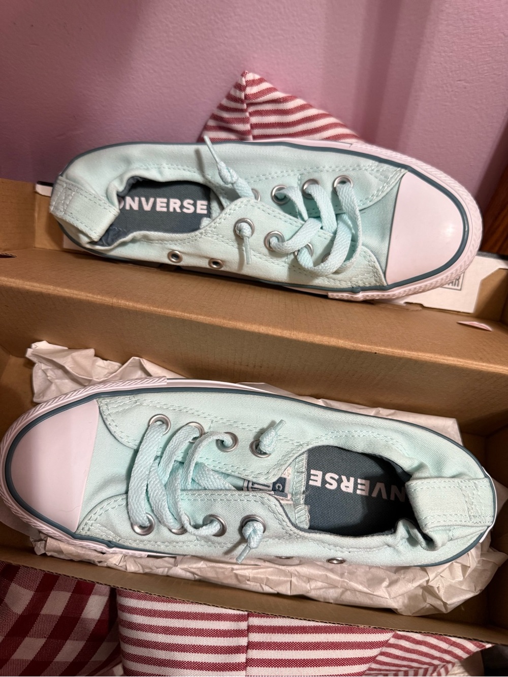 Converse Women’s CTAS Shoreline Low Top Slip-On Sneakers - Mint Teal White 6 - Picture 5 of 8